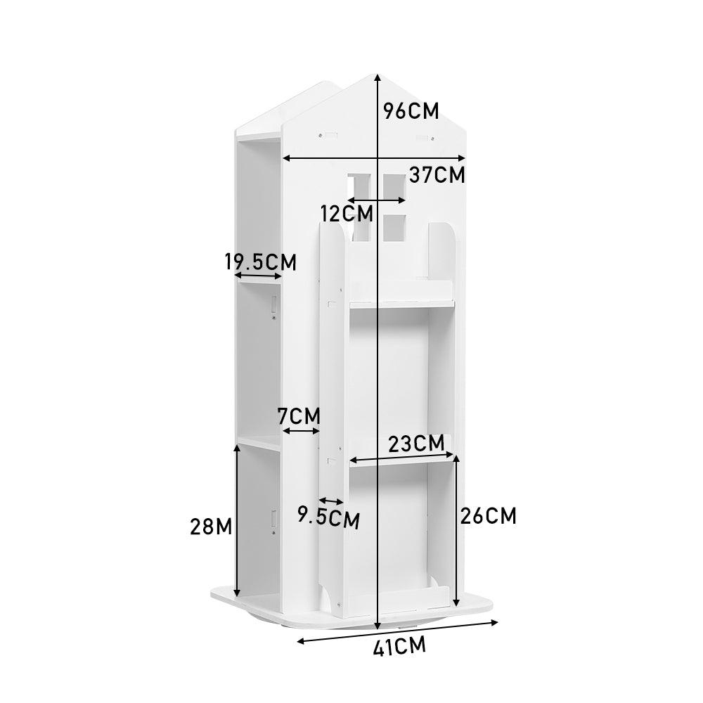 360°rotating Kids' Bookshelf Wooden House Frame Book Storage Organizer For Children | White