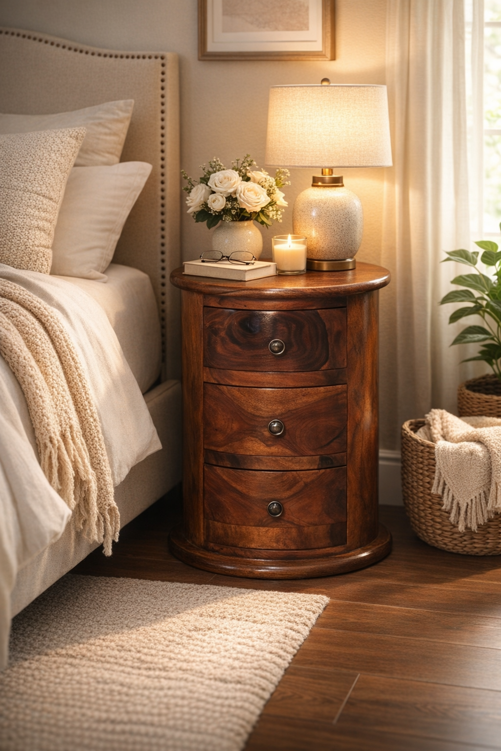 Artisan Furniture Solid Mango Wood 3 Drawer Chestnut Sheesham Drum