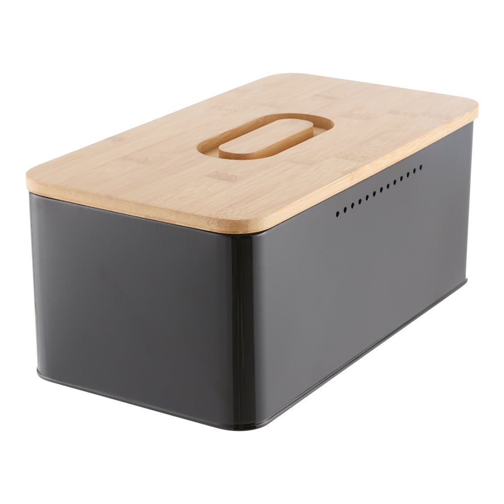 Metal Bread Box With Reversible Bamboo Lid For Kitchen Countertop