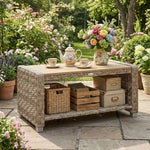 Outdoor Coffee Table With Storage Shelf And Slatted Top | Brown