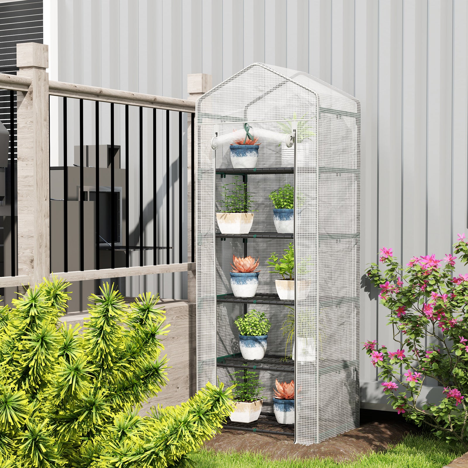 5 Tier Mini Greenhouse Grow House W/ Roll Up Door | Gray
