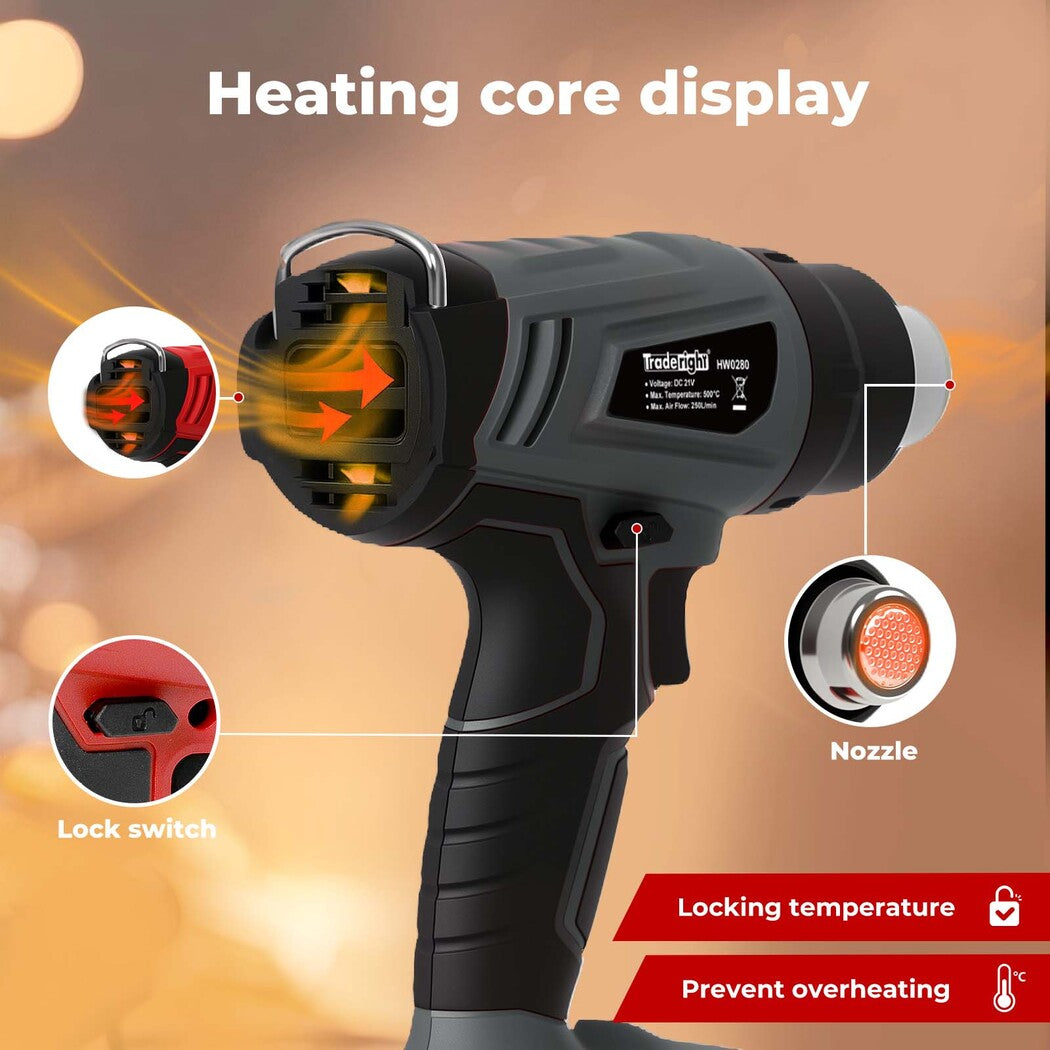 Hot Air Heat Gun Electric Cordless 21v With 5 Nozzles (no Battery) | Grey