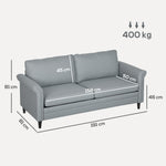 Modern 3 Seater Sofa For Living Room, Fabric Couch Settee | Grey