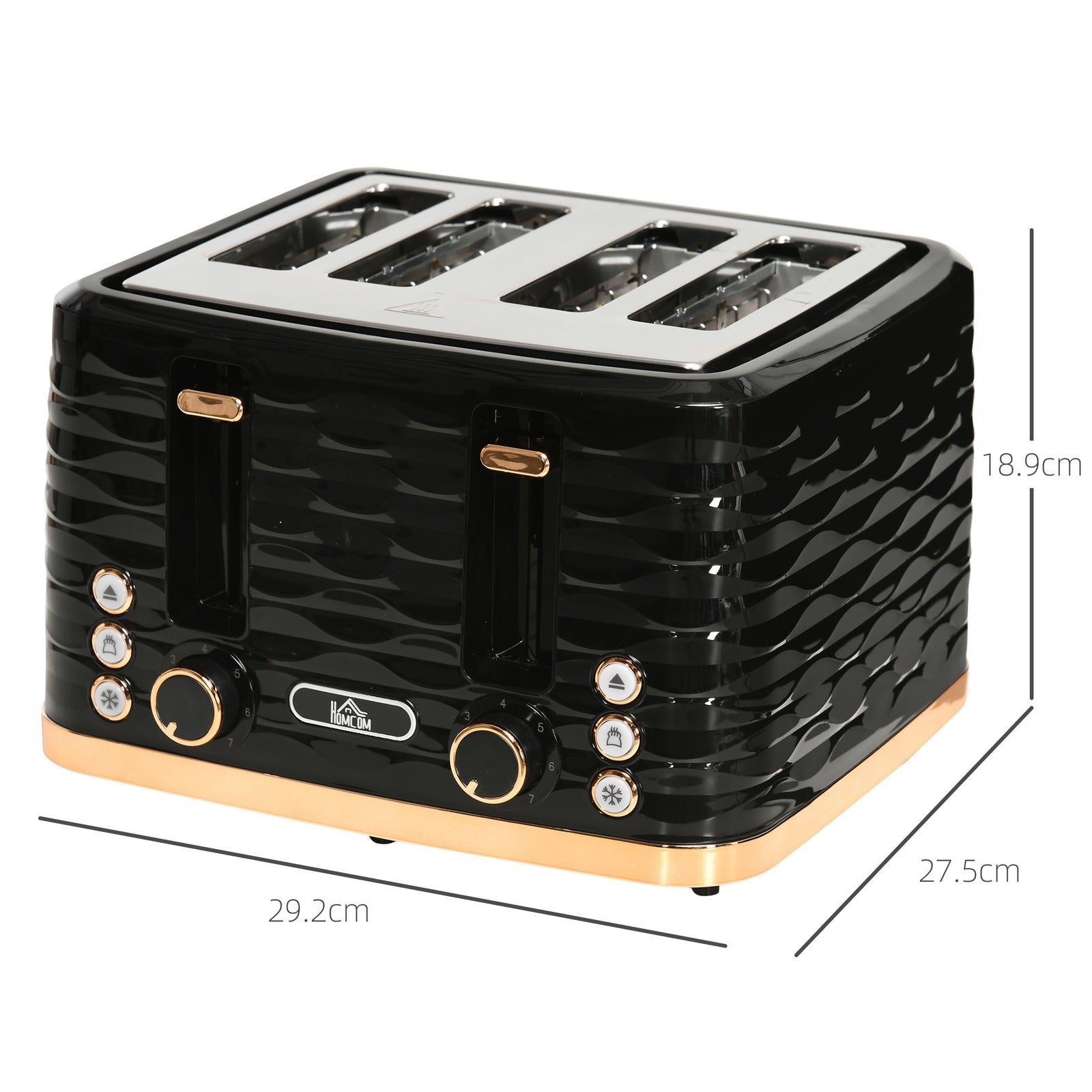 Toaster With 4 Slot, 7 Browning Levels, 1600w, Ripple | One Size | Black
