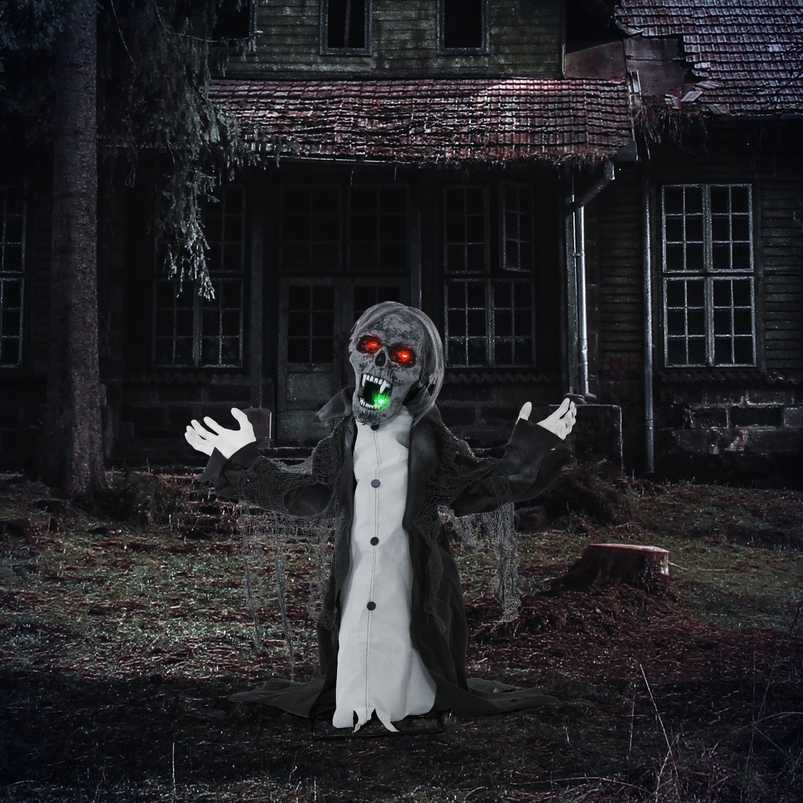 Voice Activated Halloween Animatronics Skeleton, Battery Operated