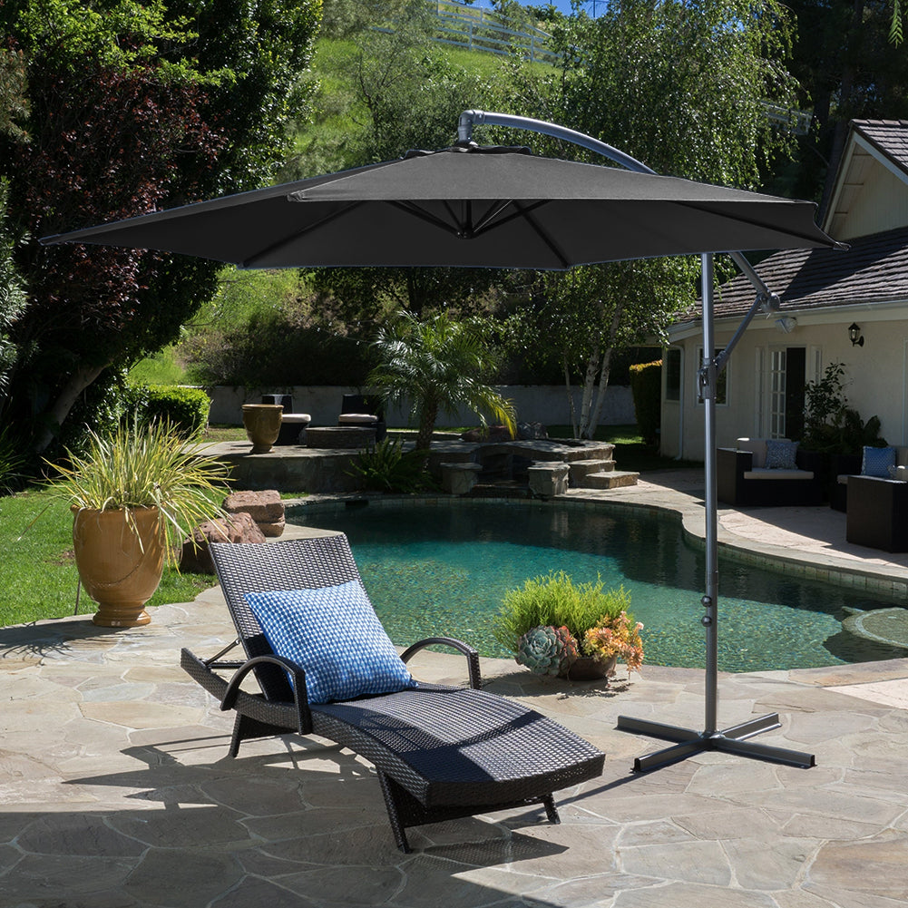 3m Large Banana Cantilever Patio Parasol For Outdoor Sunshade And Rain With Cross Base | One Size | Black
