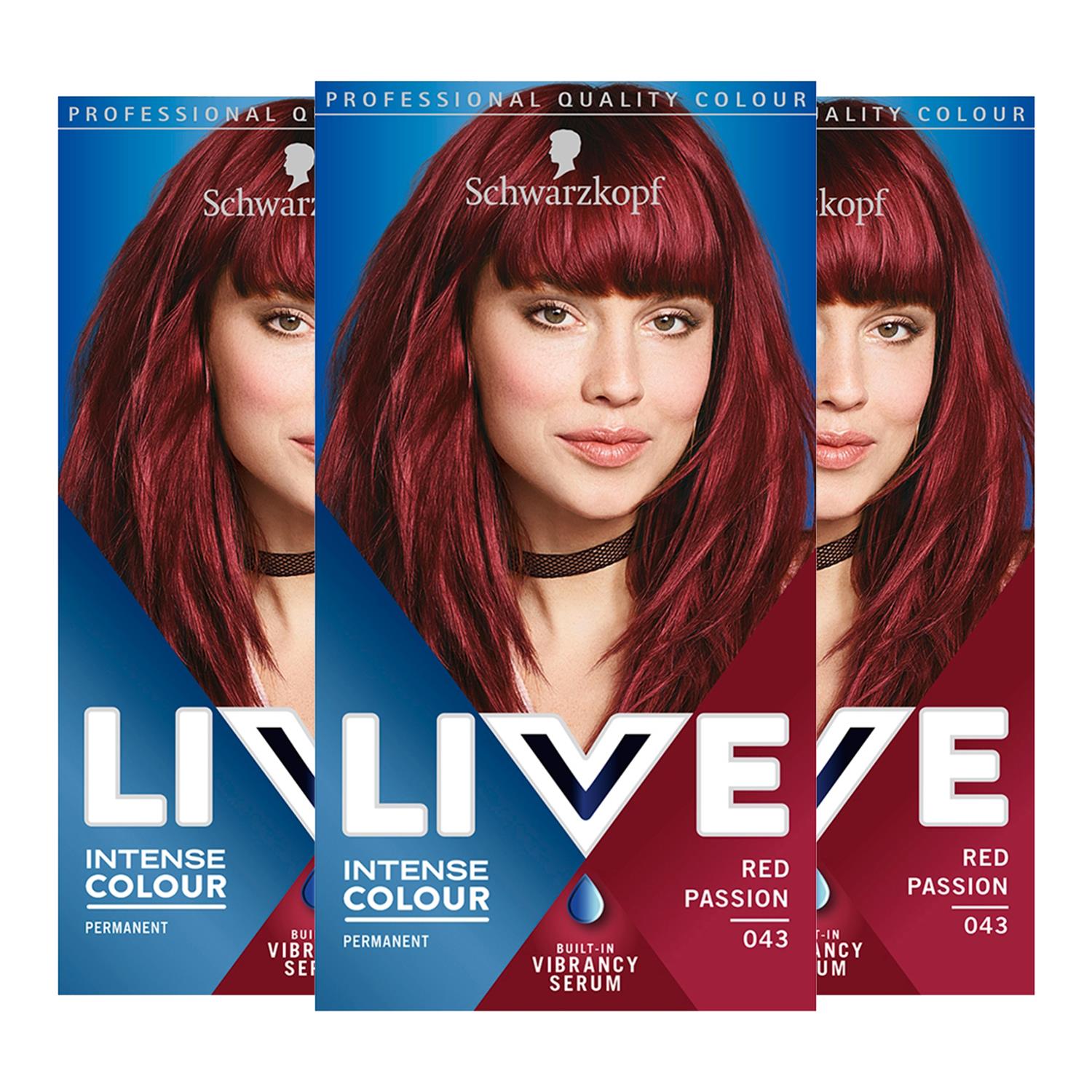 Live Red Passion Permanent Hair Dye, Intense Colour 043 3x