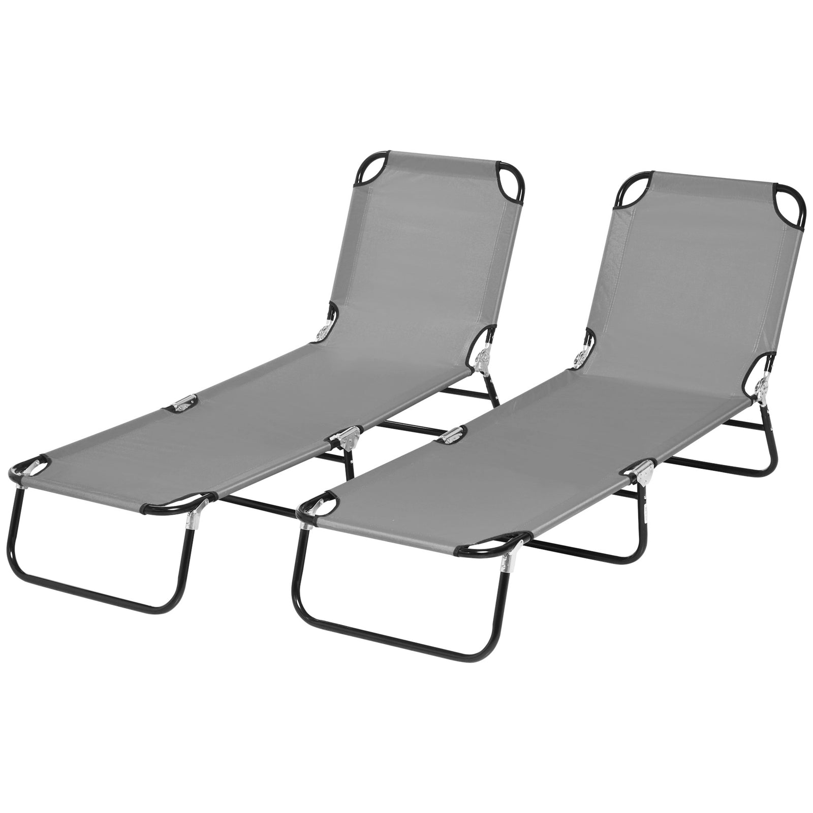 Folding Sun Loungers Set Of 2 With Adjustable Backrest | Dark Gray