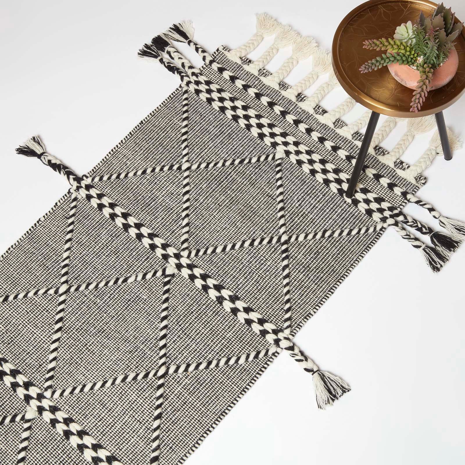 Edessa Black & White Kilim Wool Rug | 200cm | Black & White