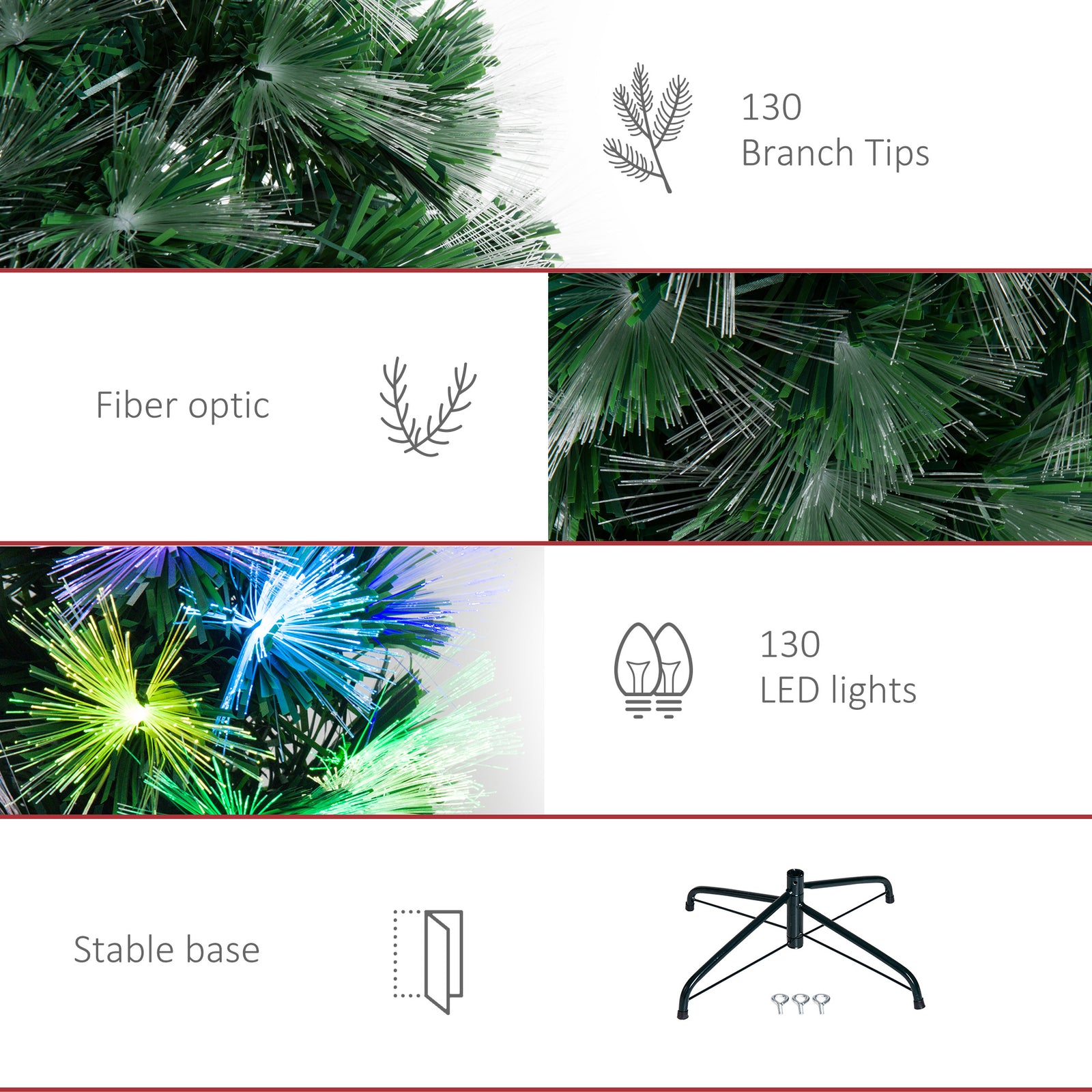4ft Multicoloured Artificial Christmas Tree W/ Pre-lit Modes Metal Stand | 4ft | Green