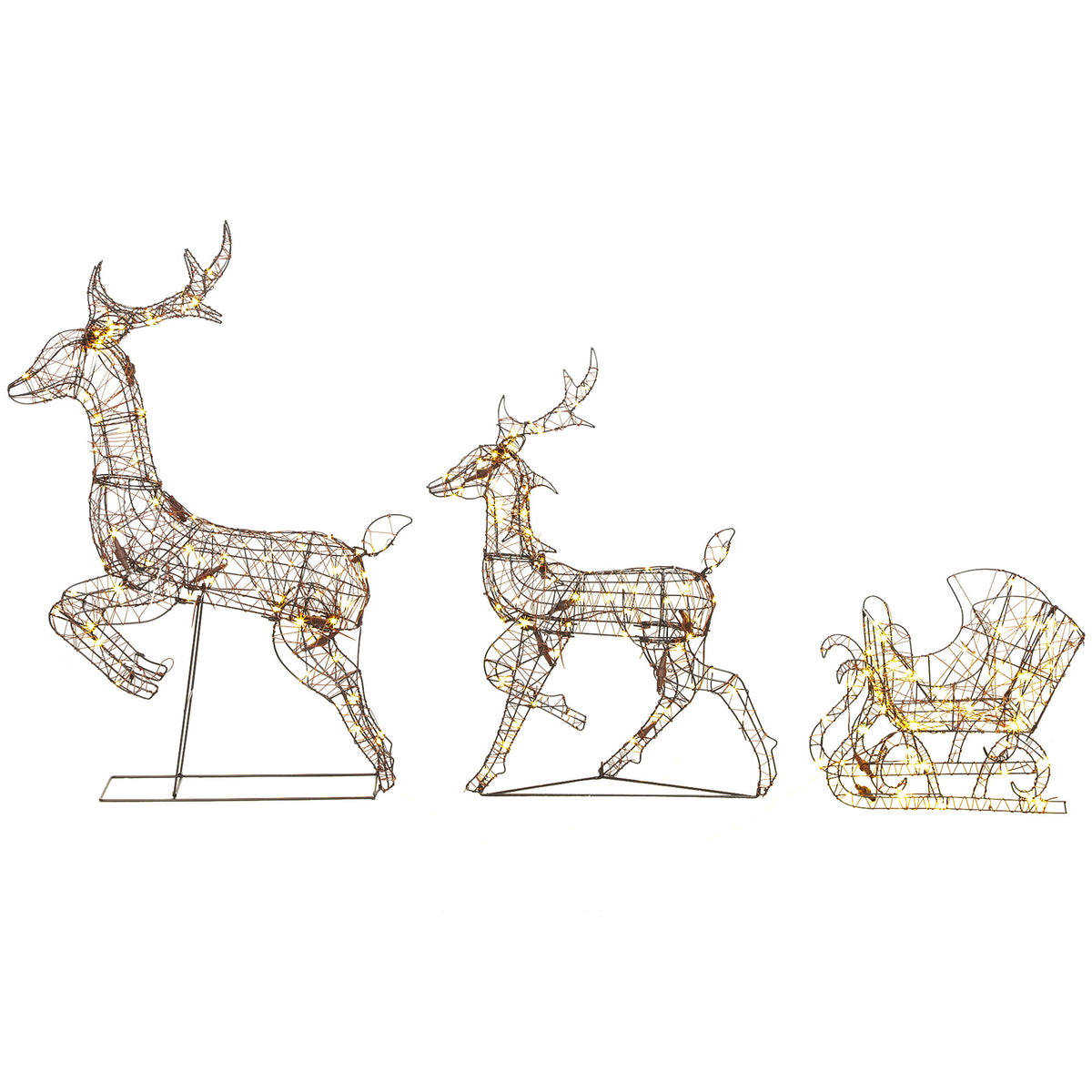 Outsunny 3-piece Christmas Lighted Reindeer And Sleigh Set For Outdoor