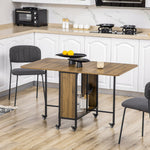 Mobile Drop Leaf Dining Table On Wheels With Storage Shelf | Brown