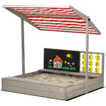 Kids Wooden Sandpit, Sandbox W/ Canopy, Seats, For Gardens - Grey