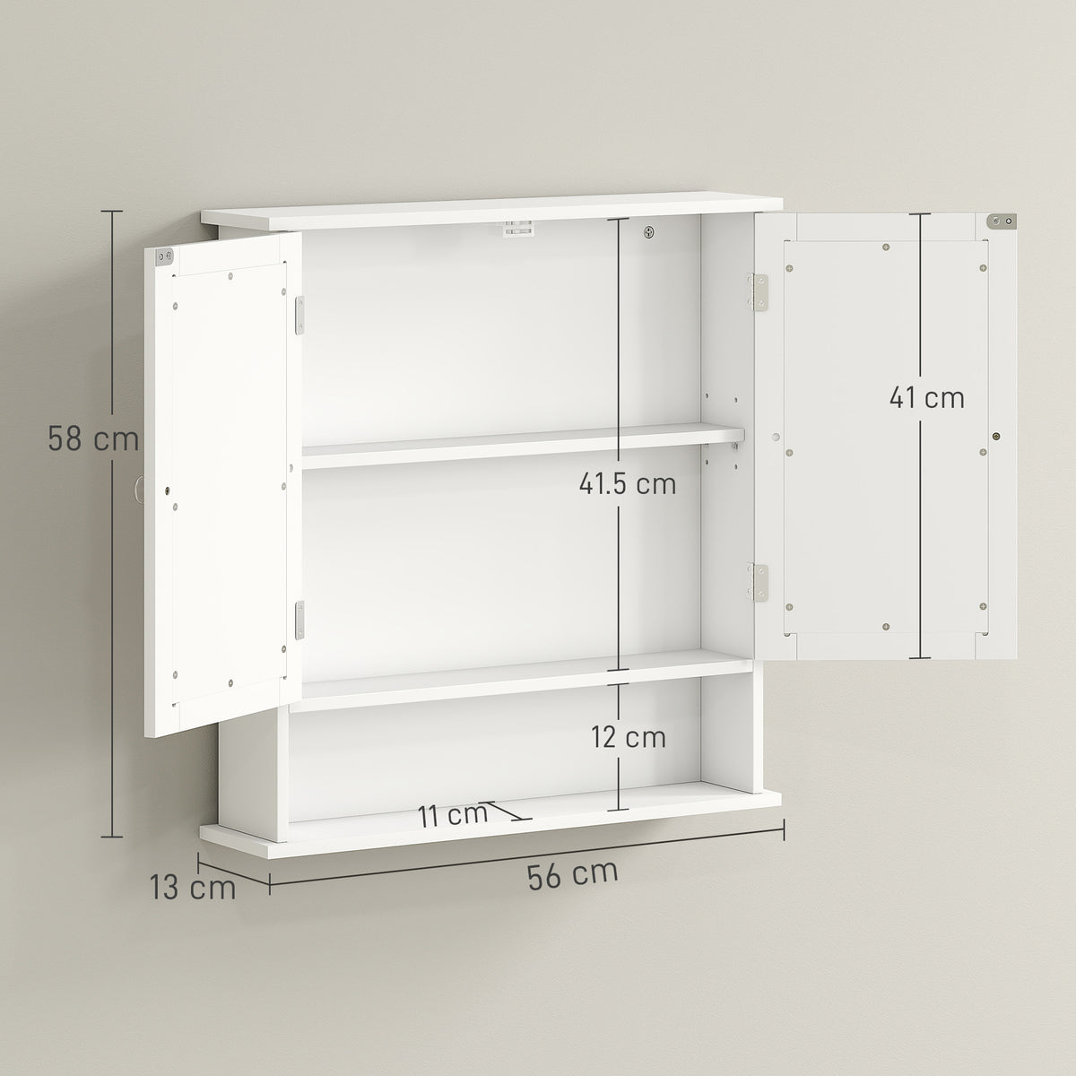 kleankin Wall Mounted Mirror Cabinet W/ Double Mirror Doors & Shelf