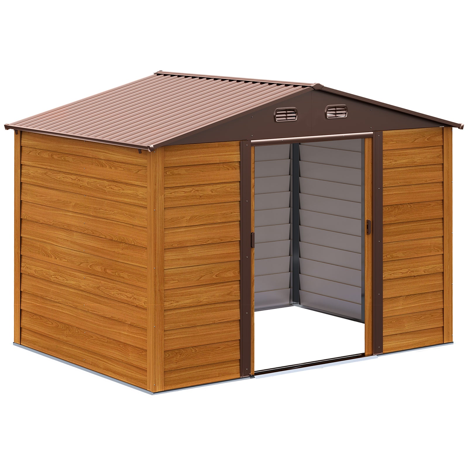 Garden Shed Wood Effect Tool Storage Sliding Door Wood Grain | Large | Brown