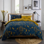 Sun, Moon And Stars Cotton Rich 200 Thread Count Reversible Duvet Cover Set | Double | Navy Blue