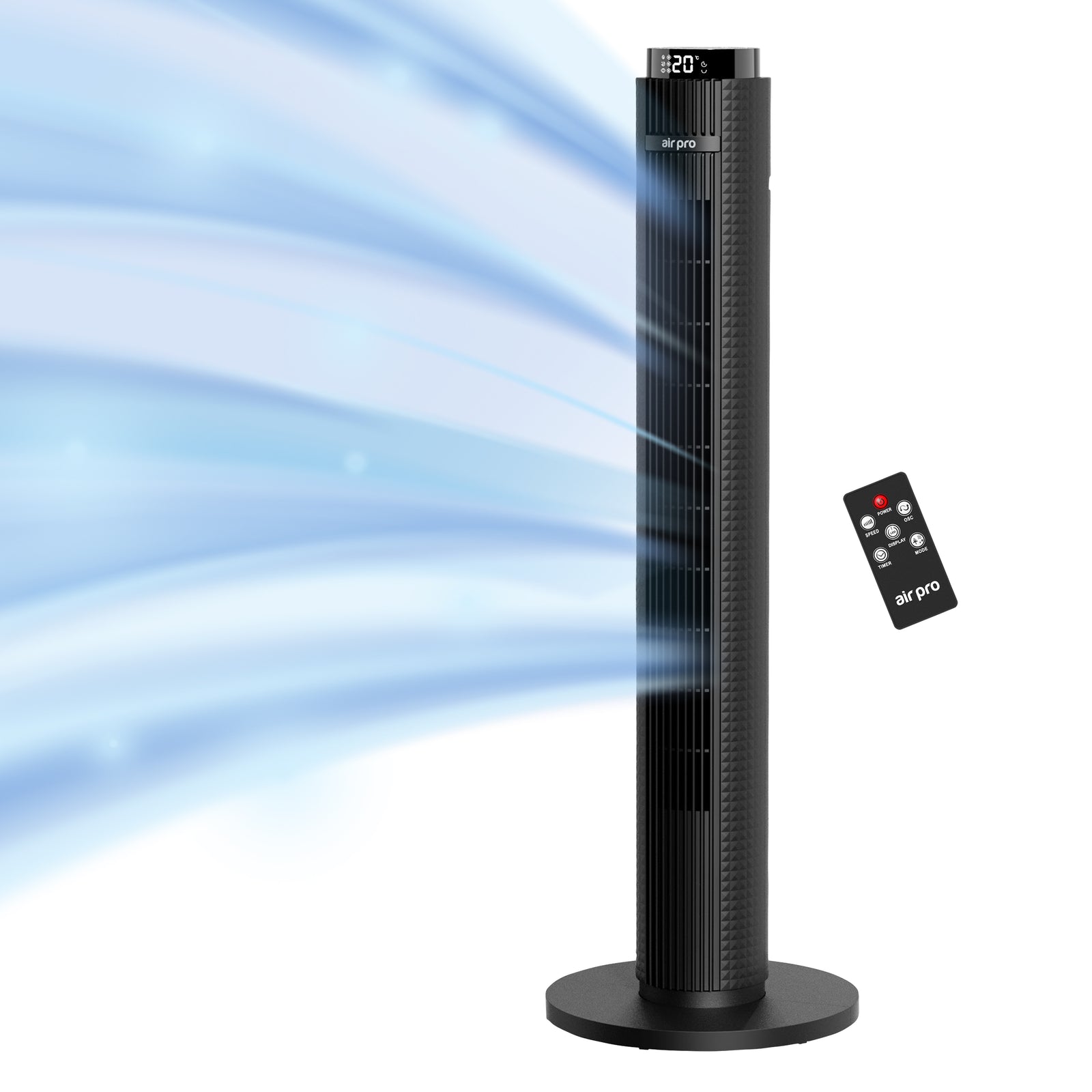 Smart Bladeless 38" Tower Fan 3 Speeds - Remote & Oscillation Feature | Black