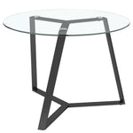 100cm Dia X 75cm H Round Dining Table,tempered Glass Top With Black Powder-coated Iron Legs