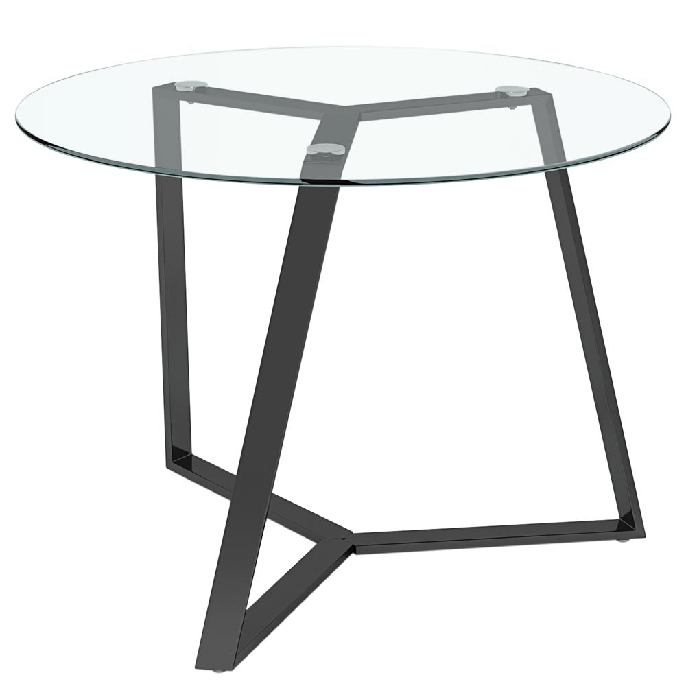 100cm Dia X 75cm H Round Dining Table,tempered Glass Top With Black Powder-coated Iron Legs