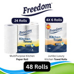 Freedom Soft White 3-ply 45 Rolls + Rhino Jumbo Kitchen Towels 24 Rolls