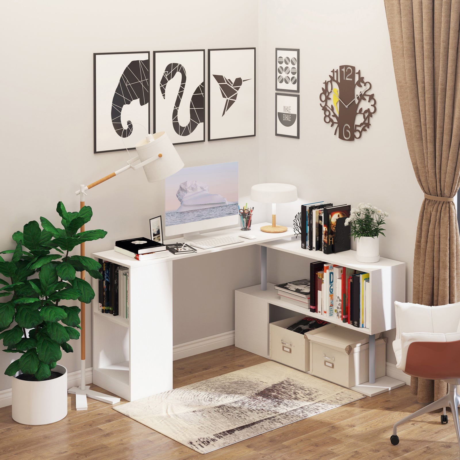 HOMCOM L-shaped Desk With Storage Shelf, Workstation