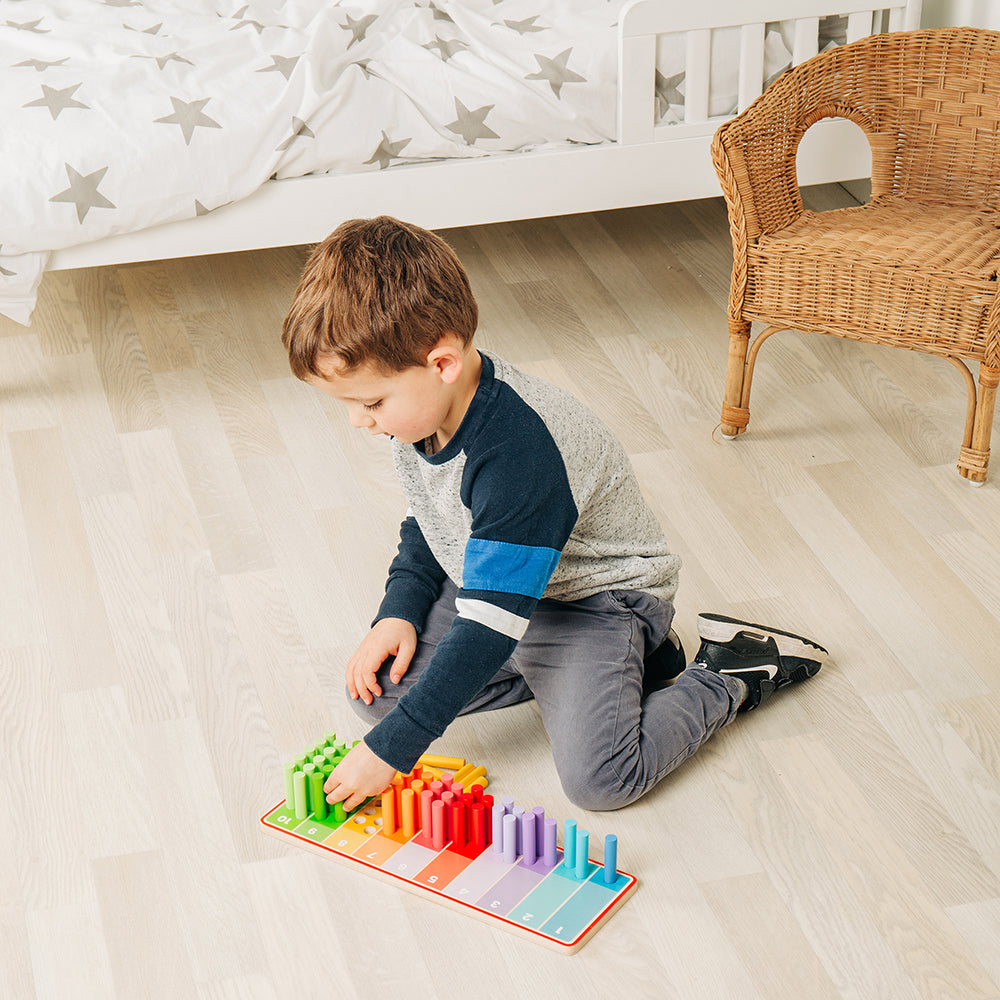 Wooden Rainbow Counting Sticks Game, Includes 55 Sticks