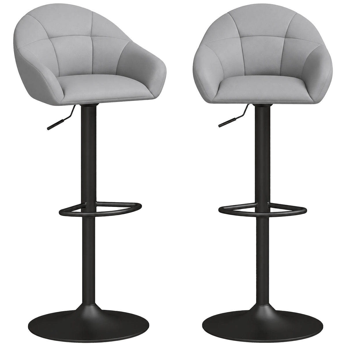 HOMCOM Bar Stools Adjustable Height Backrest Set Of 2, Grey
