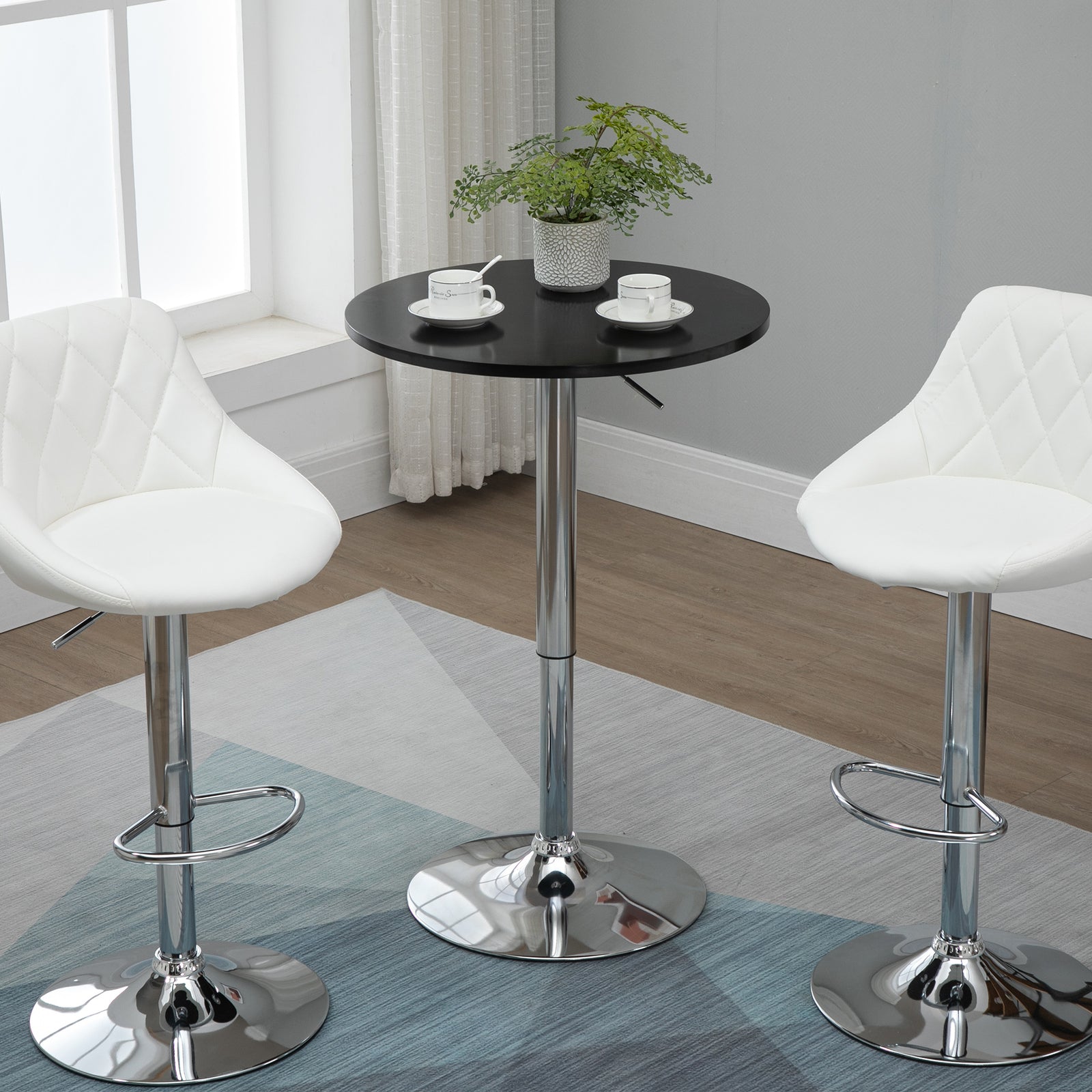 Adjustable Height Round Bar Table, Metal Base