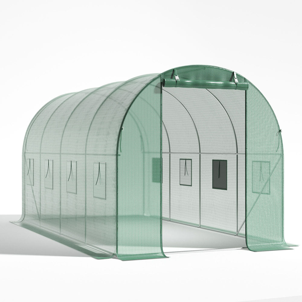 Green Outdoor Walk-in Tunnel Greenhouse With Steel Frame | Medium | Green