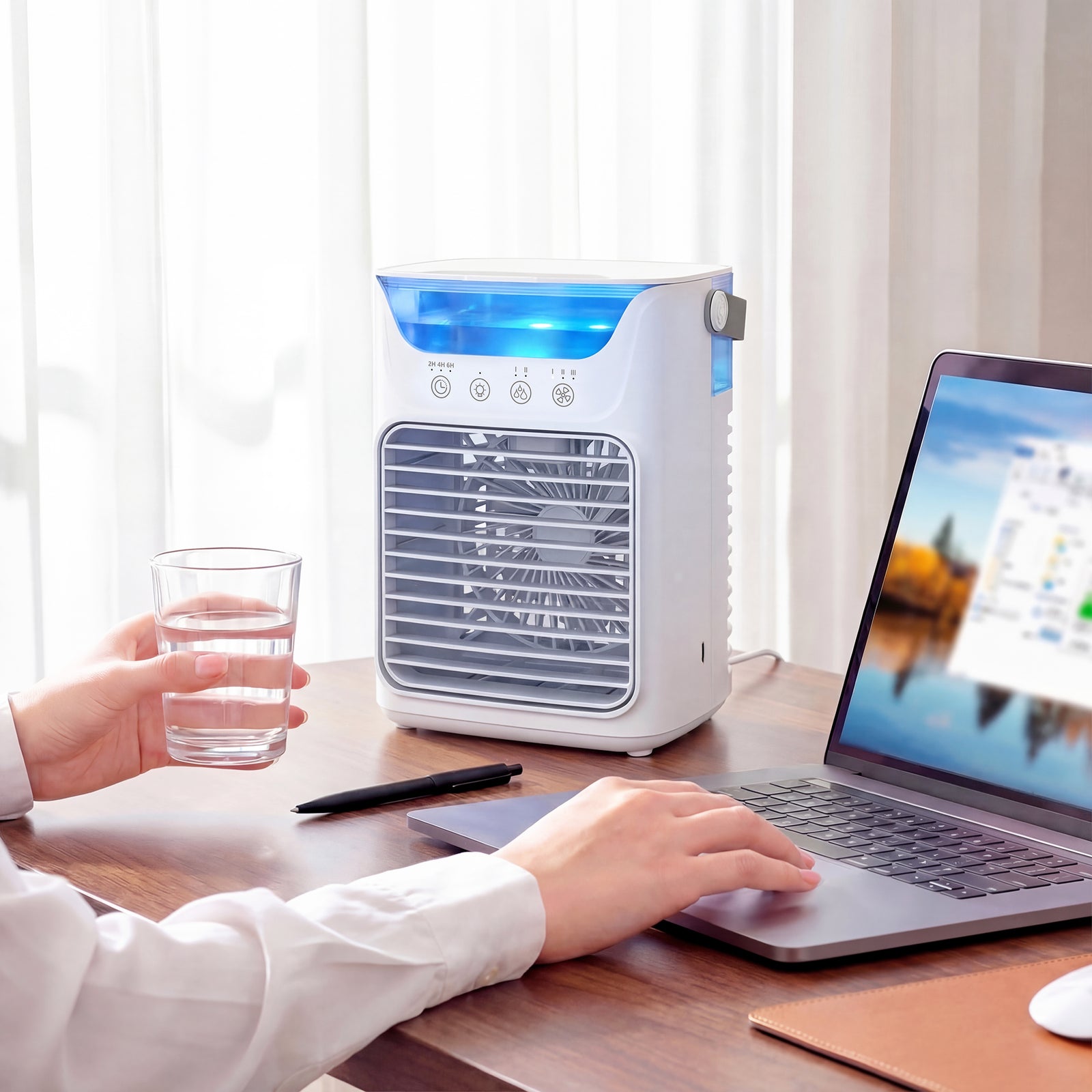 4-in-1 Mini Air Cooler, Portable Air Conditioner For Bedroom | White