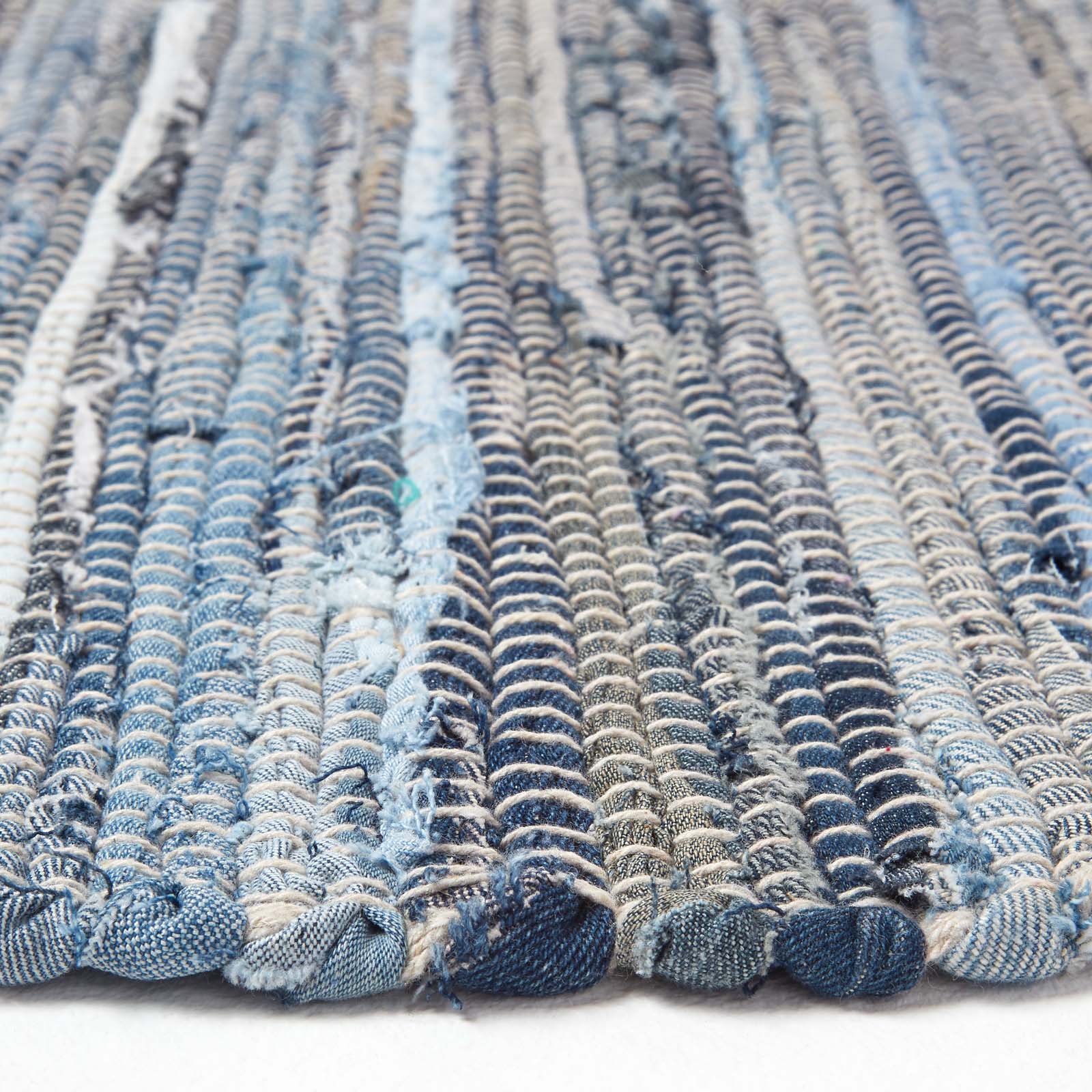 Blue Denim Handwoven Striped Chindi Rug | 200cm | Blue