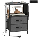 Slim Side Table With Charging Station, Bedside Table | Black
