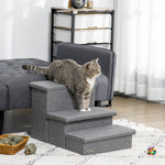 3 Step Dog Steps With Storage Boxes, Cat Stairs For Bed Sofa, Light Grey