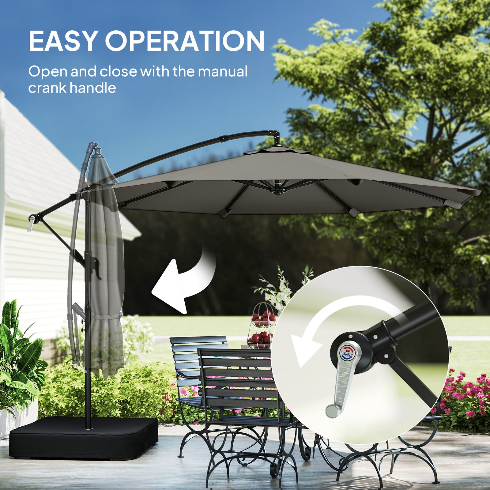 3 M Garden Cantilever Parasol With Sandbag, 360 Degree Rotation | Grey