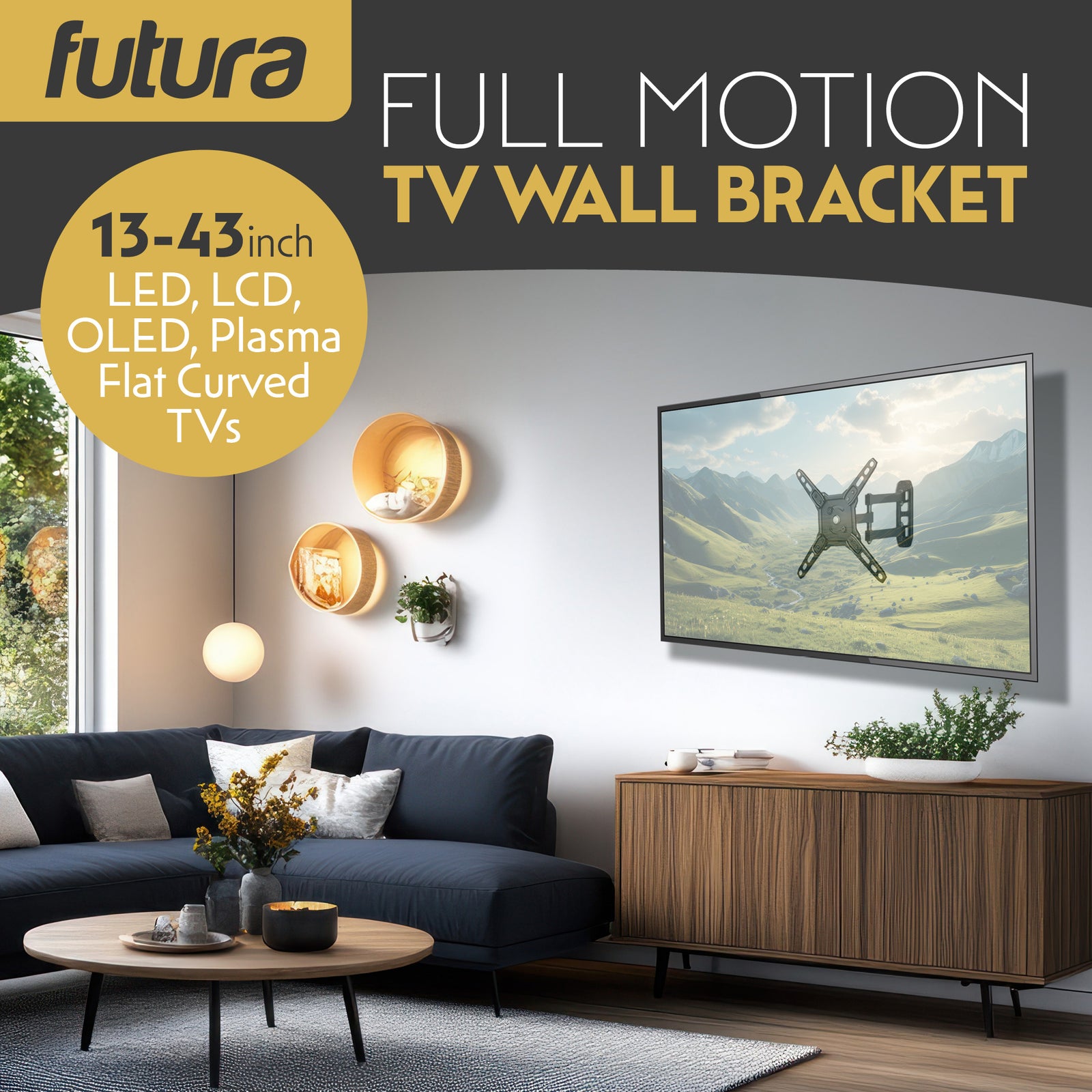 Universal Tv Wall Bracket Mount For 13-43 Inch Tvs, Tilt, Swivel & 90 Rotation, Vesa 75x75mm To 200x200mm, 20kg Max Load