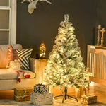 4.5ft Artificial Flocked Christmas Tree With Led Lights, Snow Branches