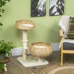 72cm Cat Tree Kitten Tower With 2 Beds Scratching Post Toy Ball, Beige