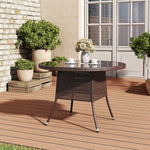 Round Garden Wicker Tempered Glass Table With Parasol Hole - 105cm Dia X 72 Cm H | One Size | Brown