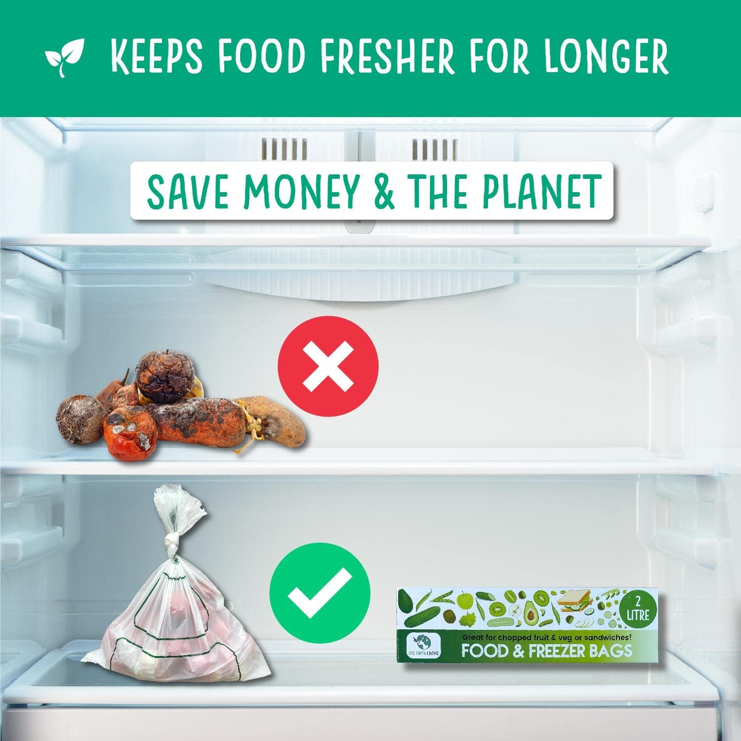 Certified Compostable Food & Freezer Bags Pack 2 Litre X 4 (140 Bags Total)