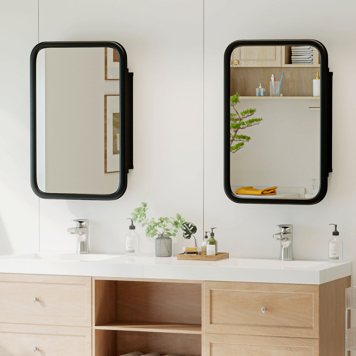 HOMCOM Bathroom Wall Cabinet With Mirror Black