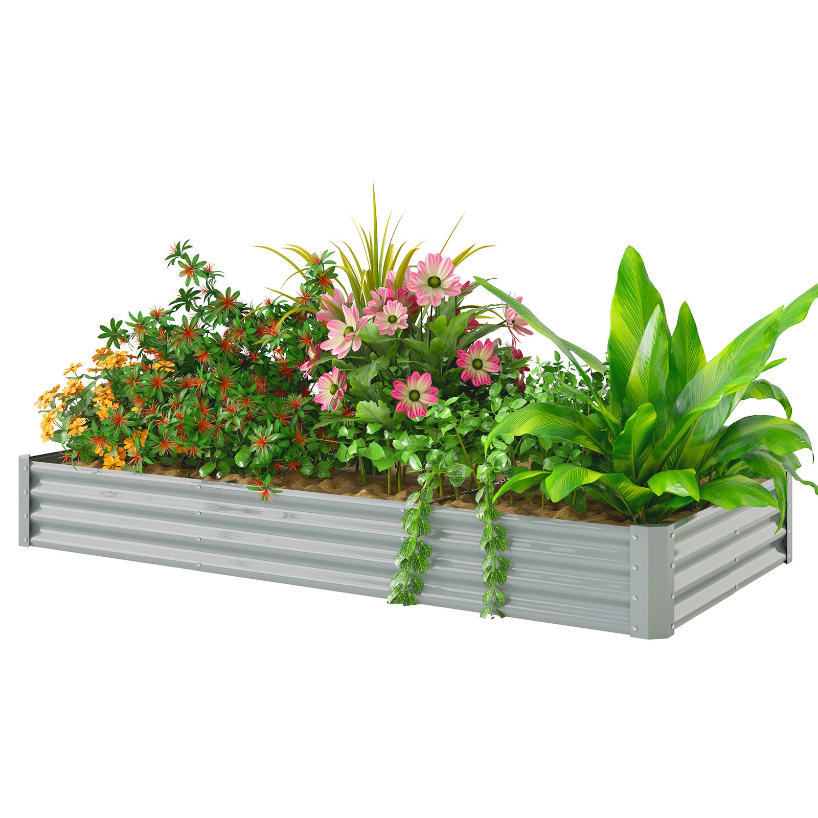 Galvanised Raised Garden Bed, 240x120x30cm Raised Bed | Silver
