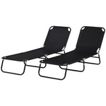 2 Folding Sun Loungers W/ Adjustable Backrest