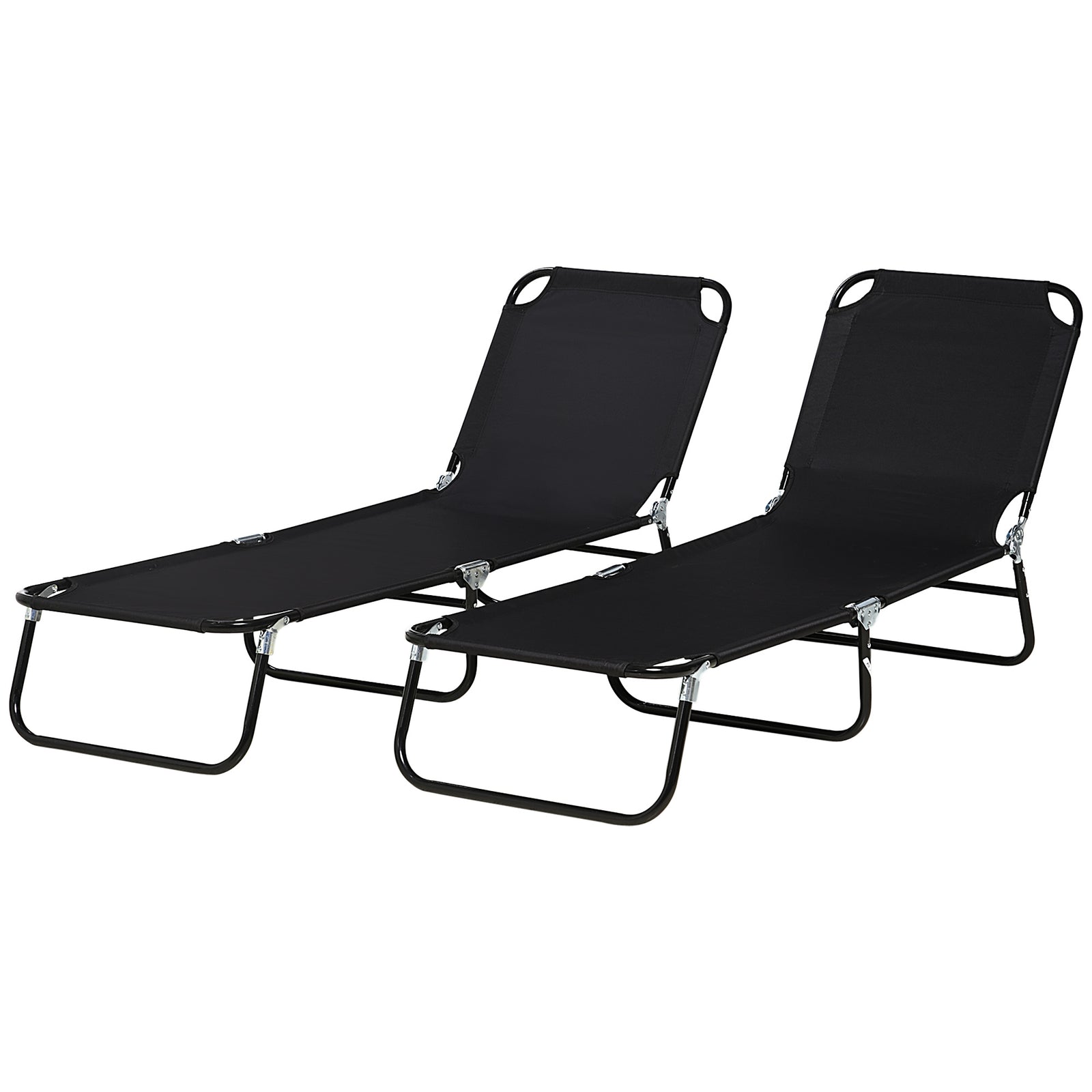 2 Folding Sun Loungers W/ Adjustable Backrest