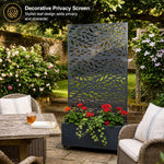 Metal Privacy Screen With Plant Pot - Leaf | Anthracite Grey