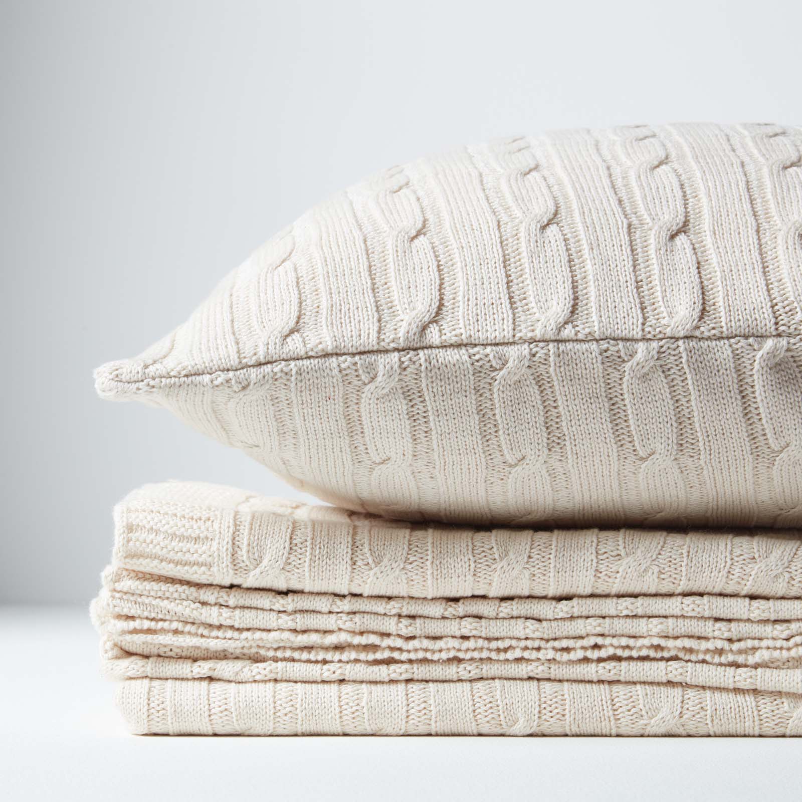 Combed Cotton Cable Knit Throw | 150cm x 200cm | Natural