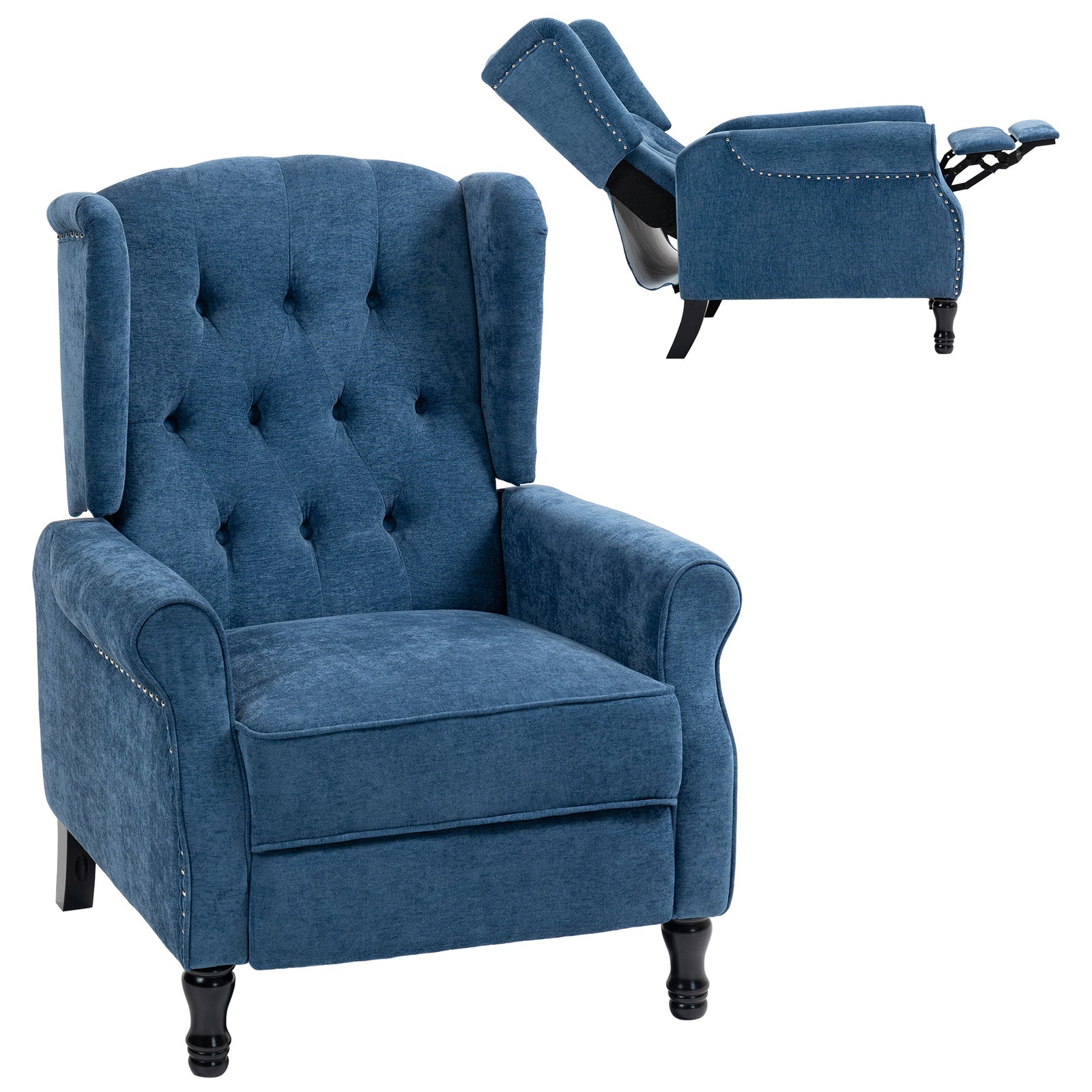 Manual Reclining Armchair Recliner With Footrest Royal Blue