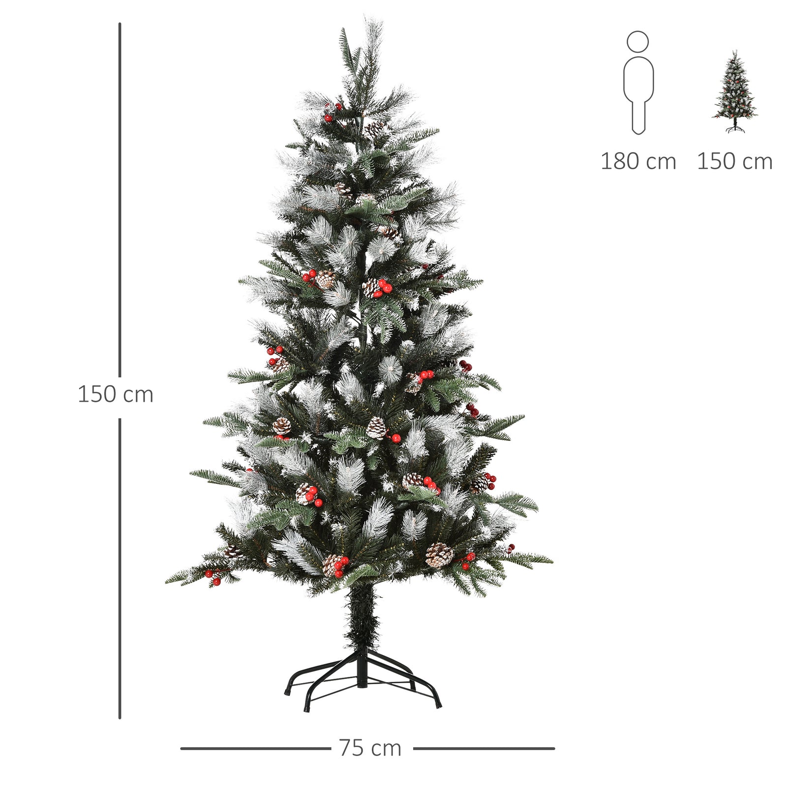 5ft Artificial Snow Dipped Christmas Tree Xmas Holiday Pencil Tree Green | 5ft | Multi Colour