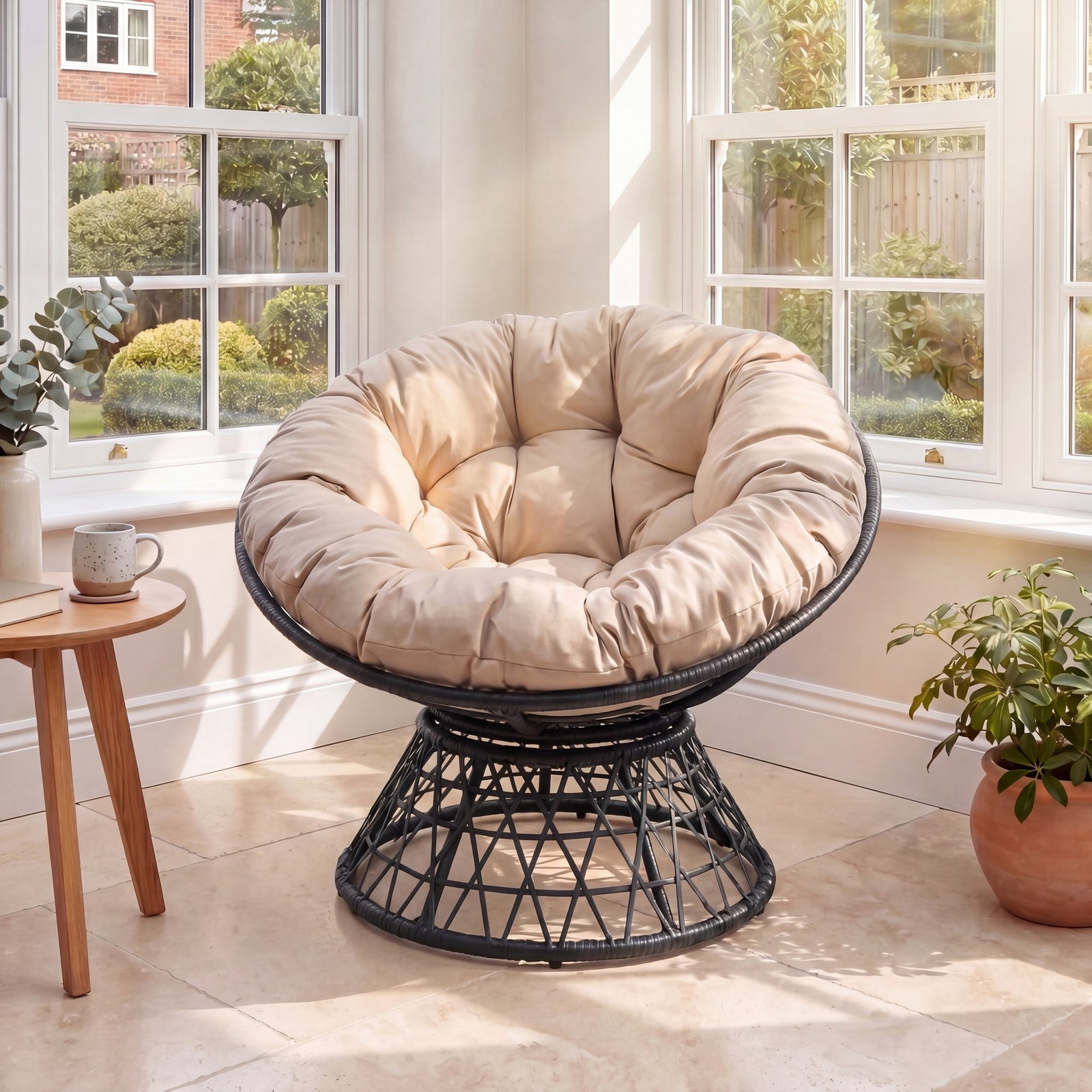 Liora Outdoor Or Indoor Swivel Papasan Chair | Grey