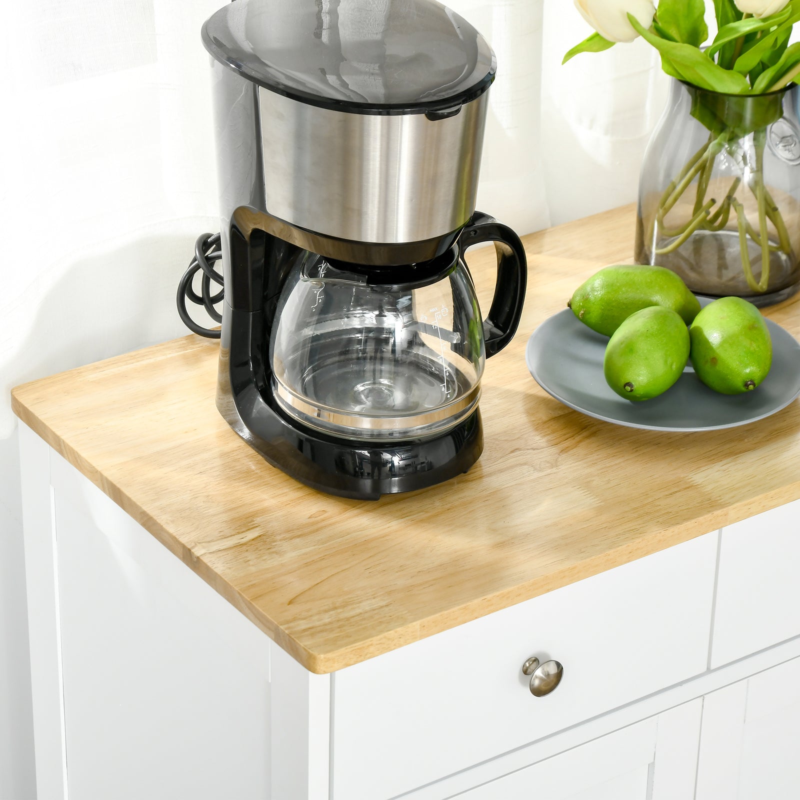 Rubber Wood Top Kitchen Cupboard Side Cabinet Adjustable