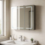 Led Bathroom Mirror Cabinet With Double Doors, Adjustable Shelves
